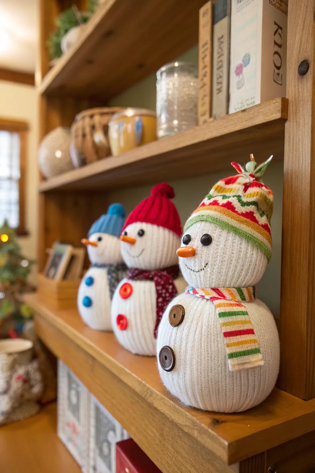 These sock snowmen add a whimsical touch to any room.