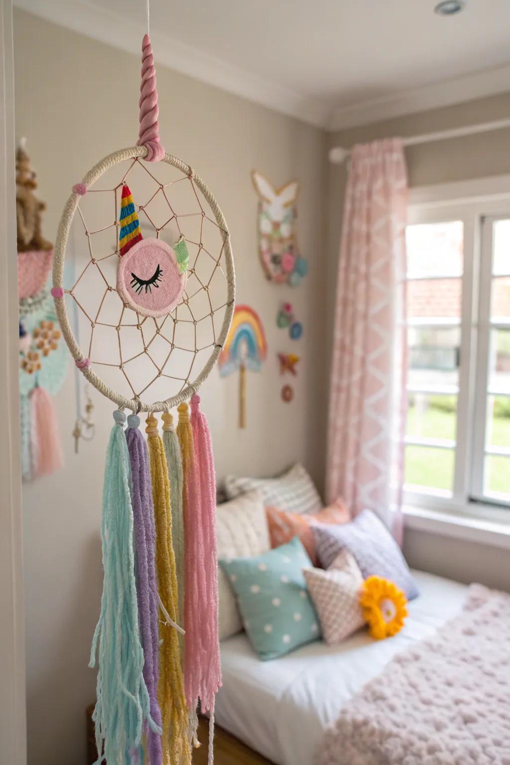 Catch sweet dreams with a unicorn dream catcher.