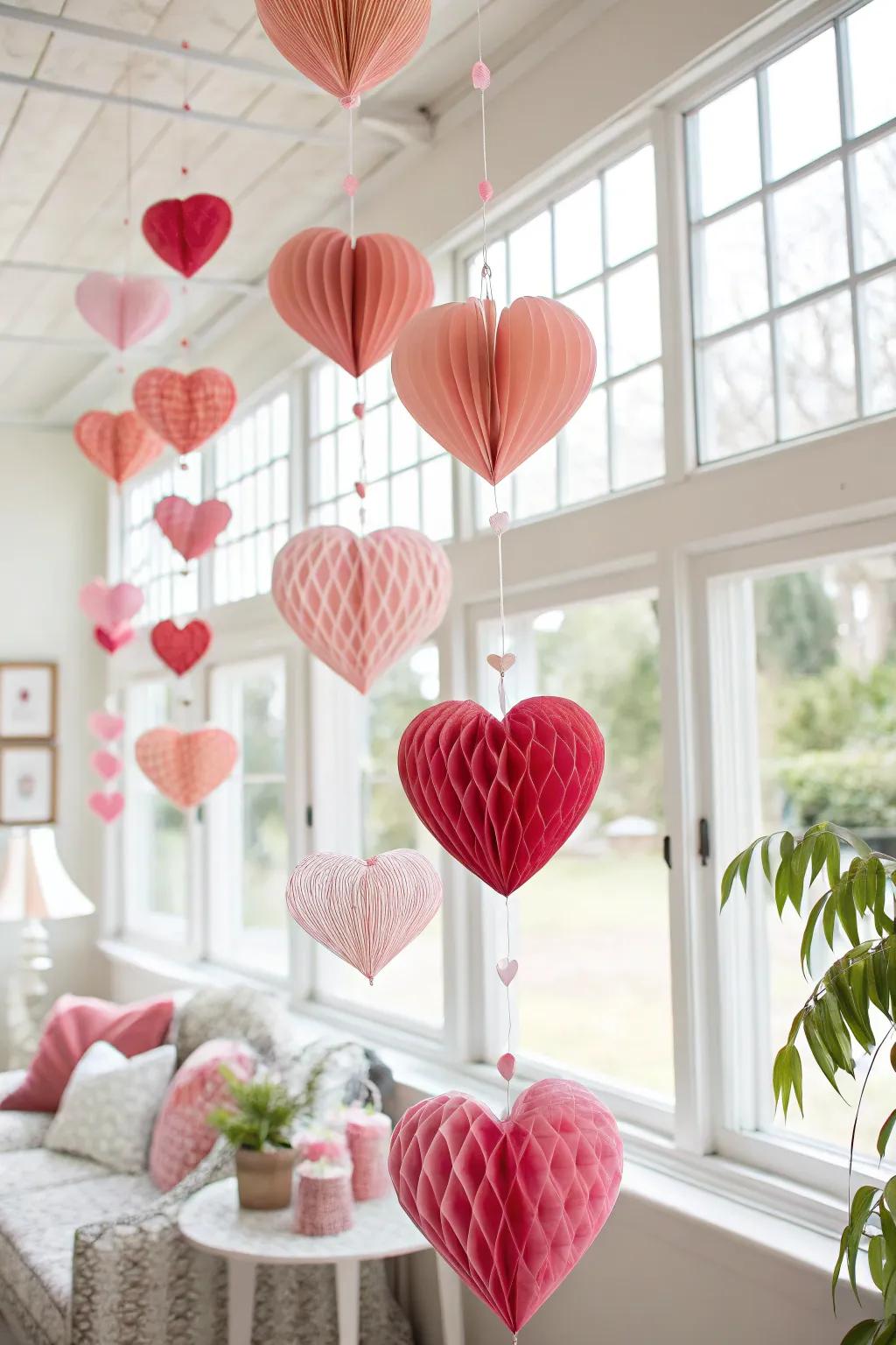 Add a whimsical touch with honeycomb paper hearts.