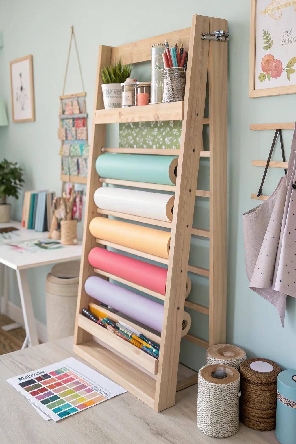 Elevate your craft space with this chic wall-mounted vinyl storage solution. Perfect blend of functionality and Scandinavian-Boho style!