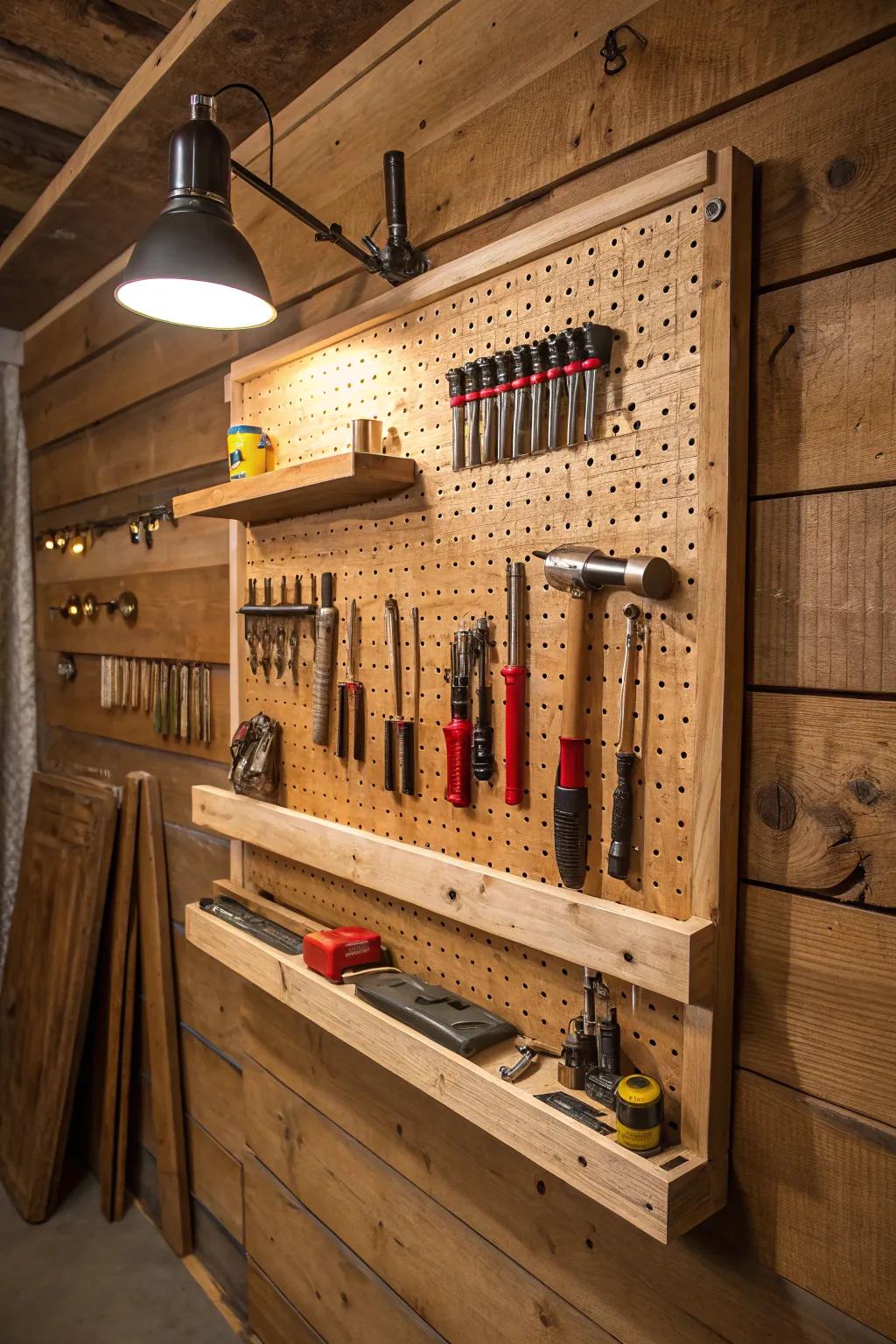 Elevate your workshop with a bespoke pegboard tool organizer—where style meets functionality.