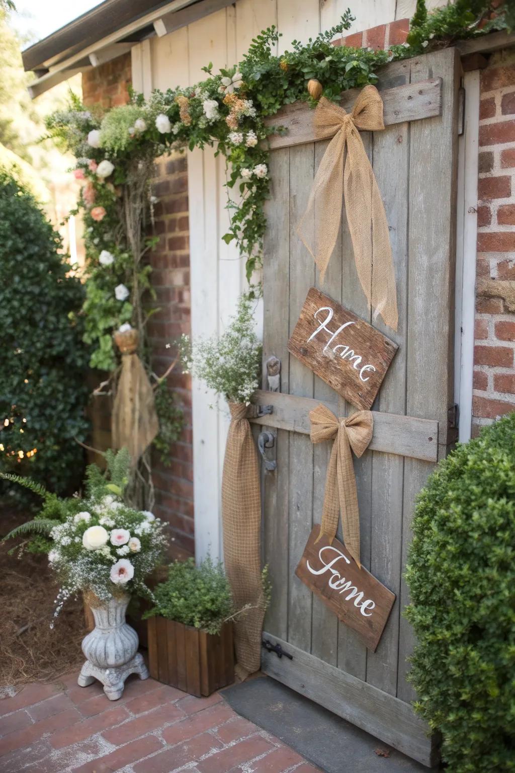 A charming rustic farmhouse door ready for the contest.