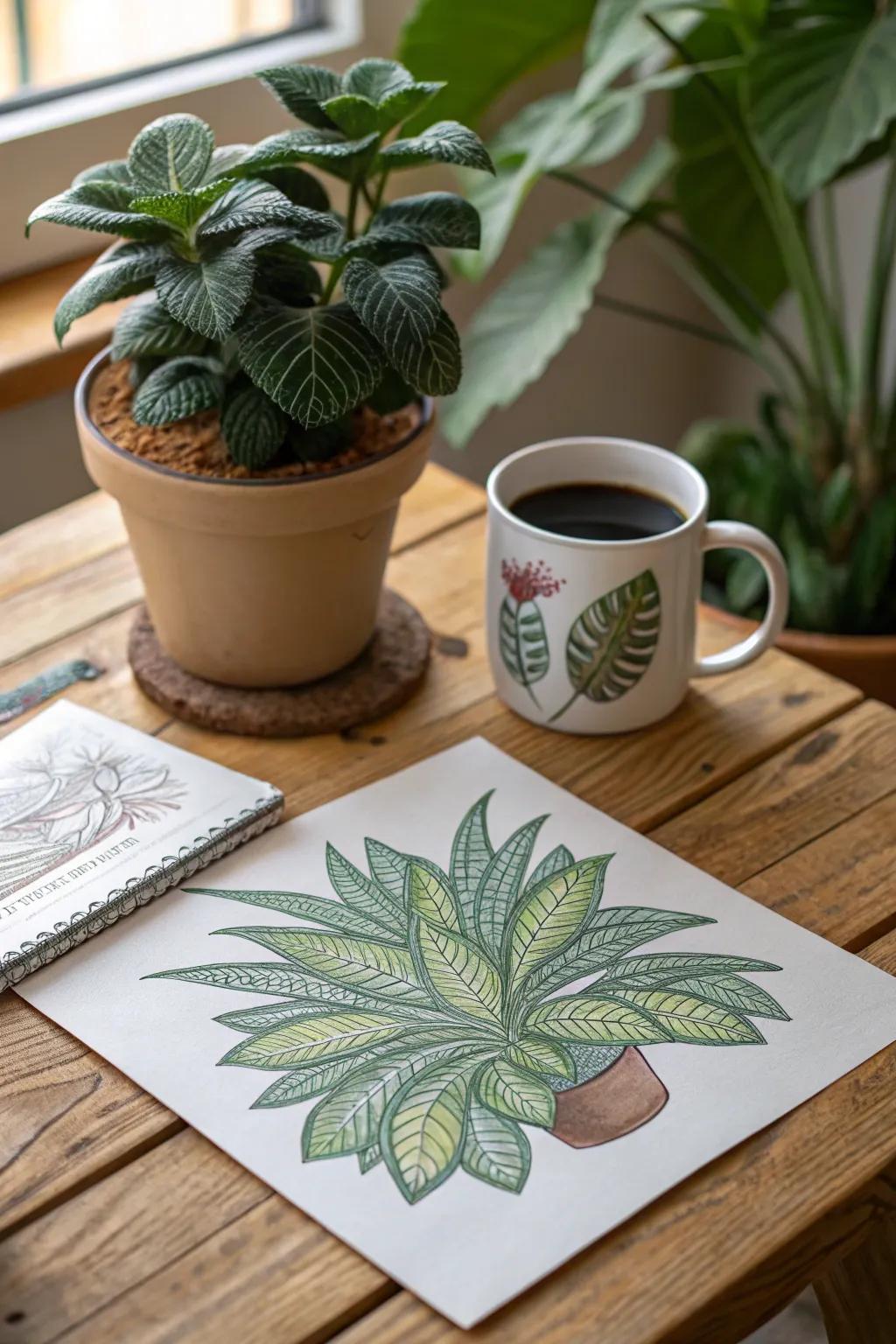 A serene botanical drawing to bring nature indoors.