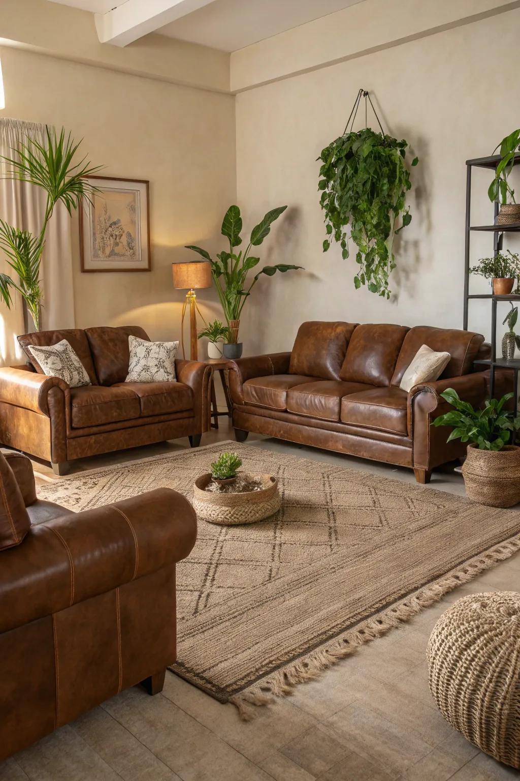 Earthy tones create a calming sanctuary in any living room.