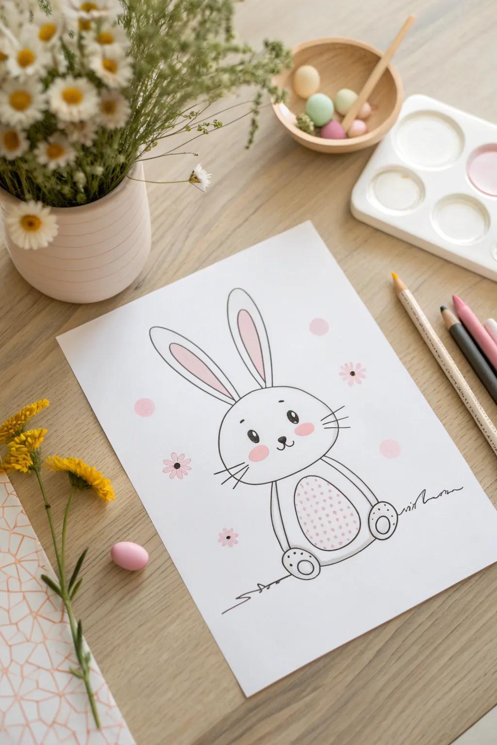 Embrace Easter charm with this simple and adorable cartoon bunny drawing, perfect for adding a touch of whimsy to your festive decor!
