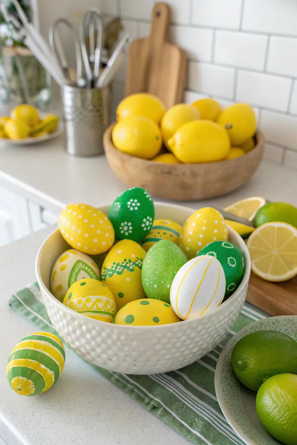 Lemon-inspired Easter eggs bring a fresh, zesty look to your decor.