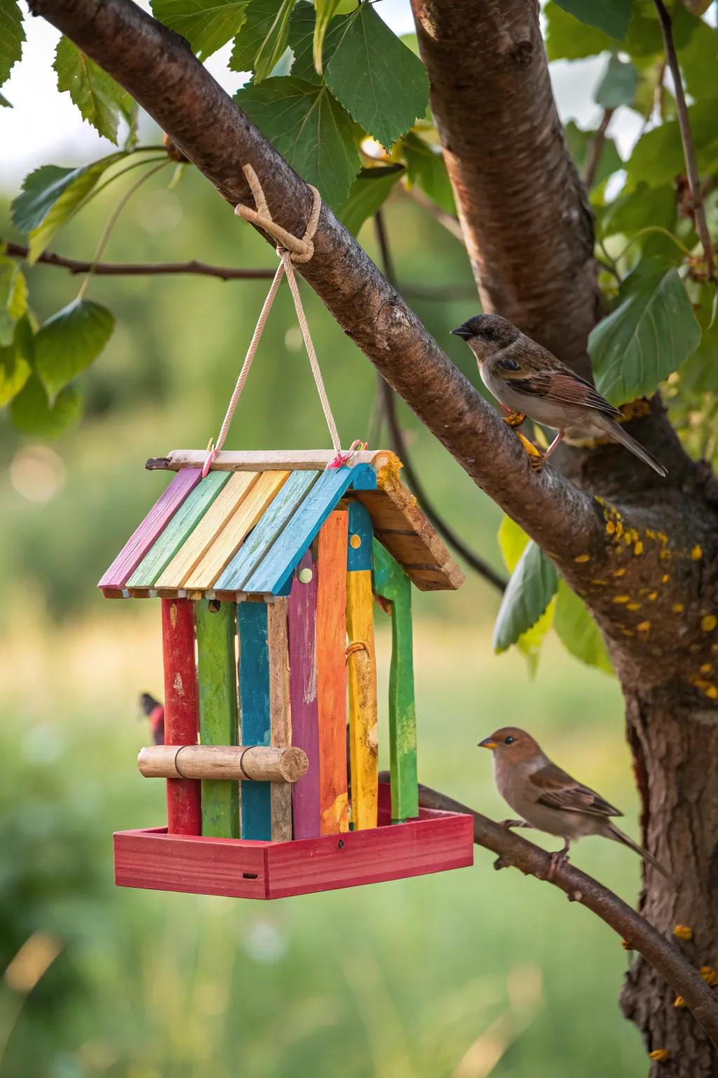 Invite nature into your garden with these whimsical popsicle stick bird feeders.