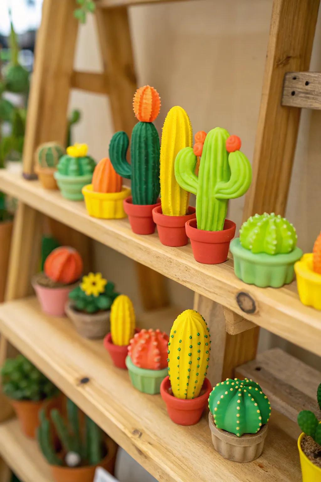 Miniature clay cactus sculptures that add a touch of desert charm to any space.