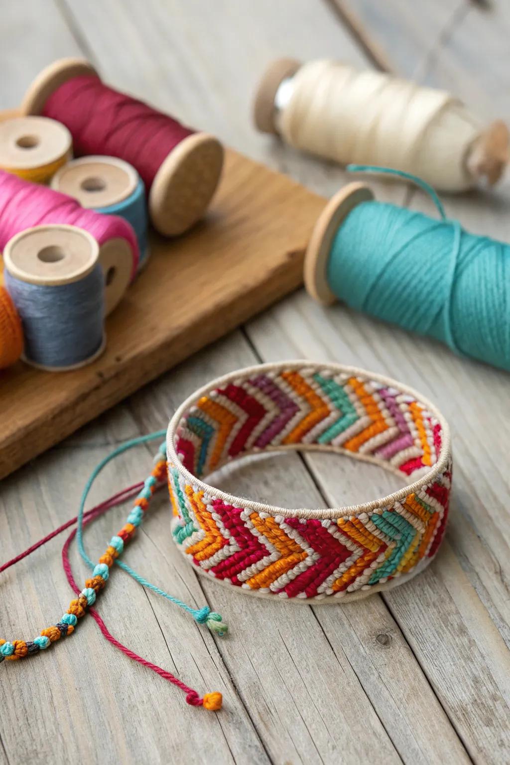 The classic Chevron pattern is a staple in friendship bracelet making.