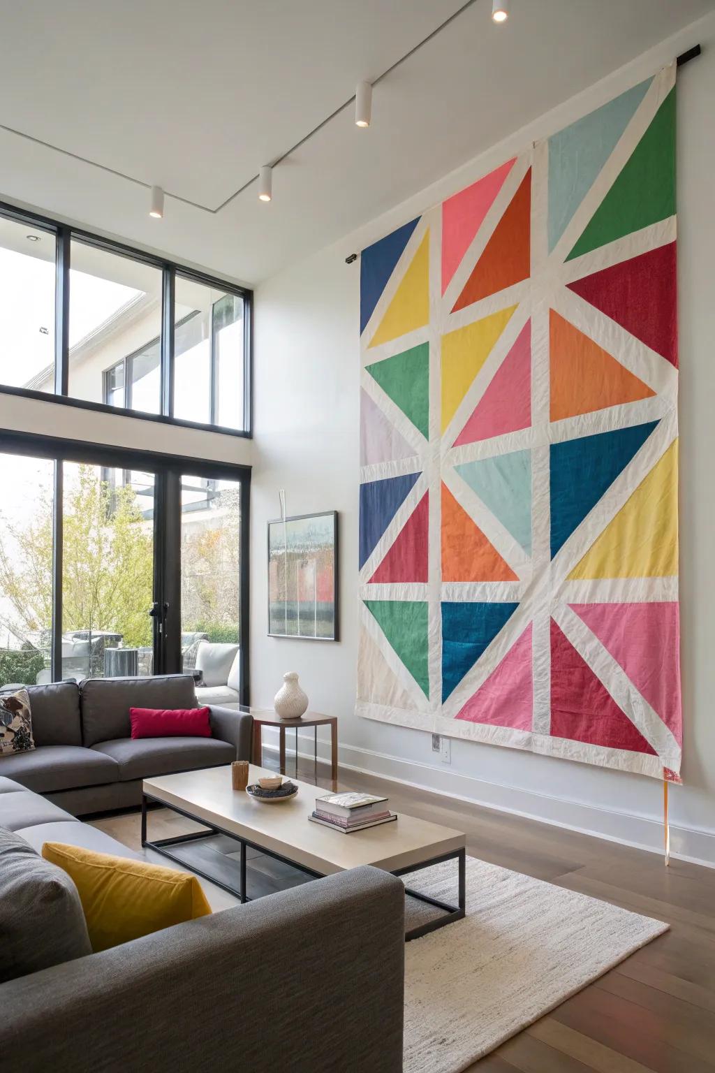 Geometric wall art brings a pop of color to any space.