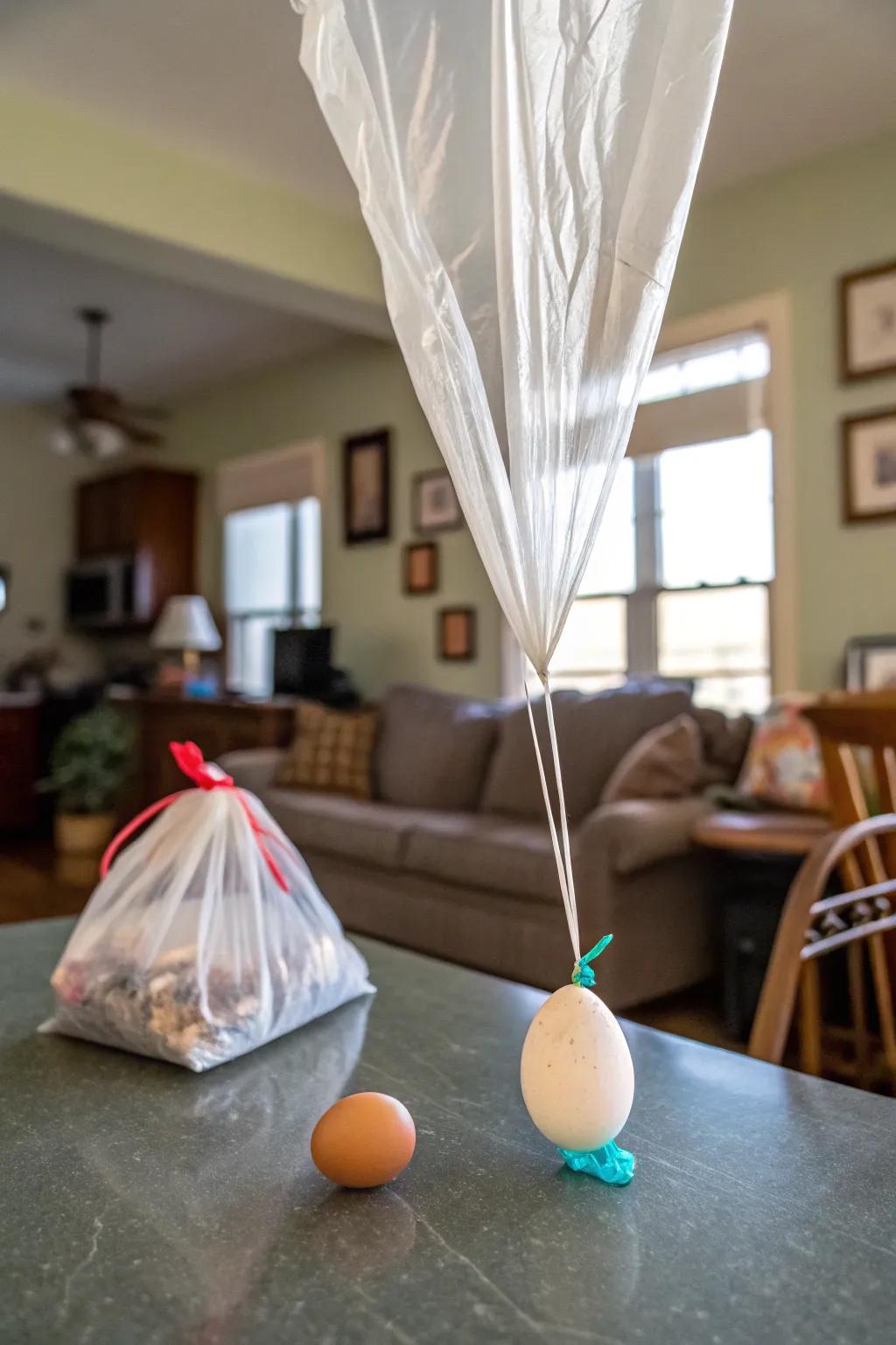 A homemade parachute to gently land your egg