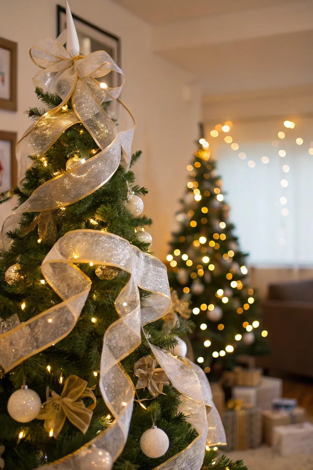 Cascading ribbons add a luxurious touch to your Christmas tree.