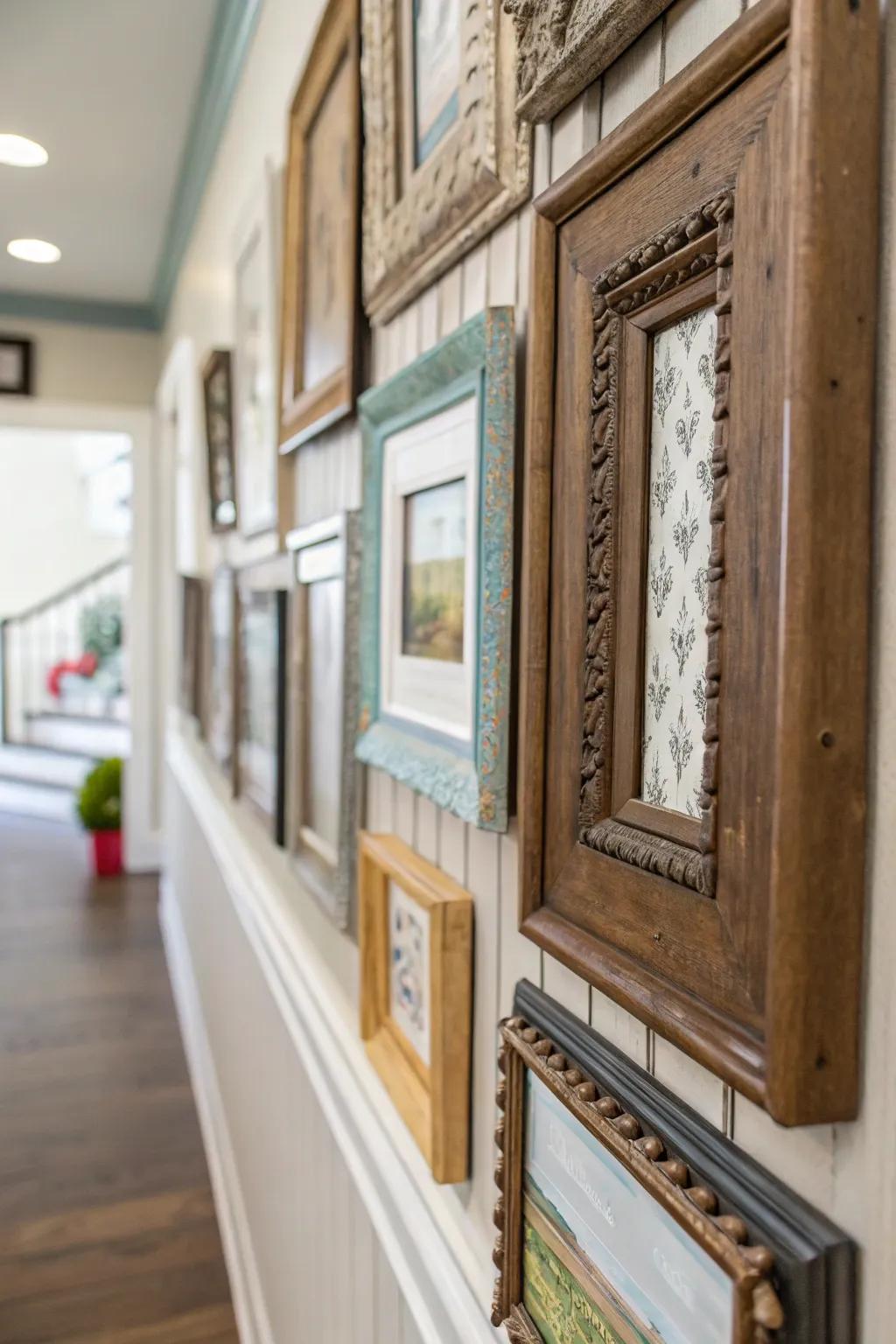 A diverse mix of frames brings personality to the entryway.