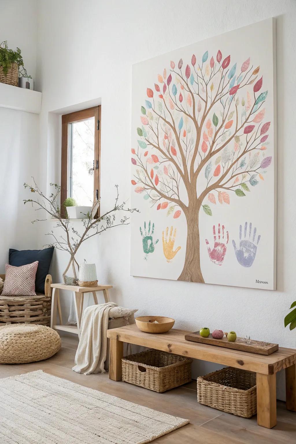 Celebrate family bonds with a handprint masterpiece that adds a personal touch to your home decor.