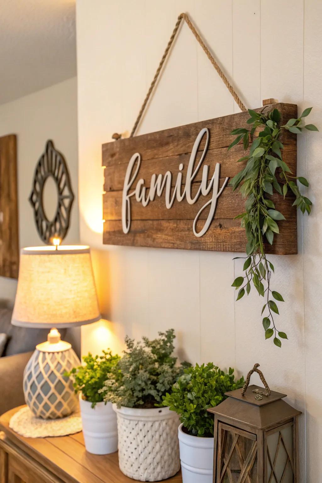 A classic family name sign adds a personalized touch to your home.