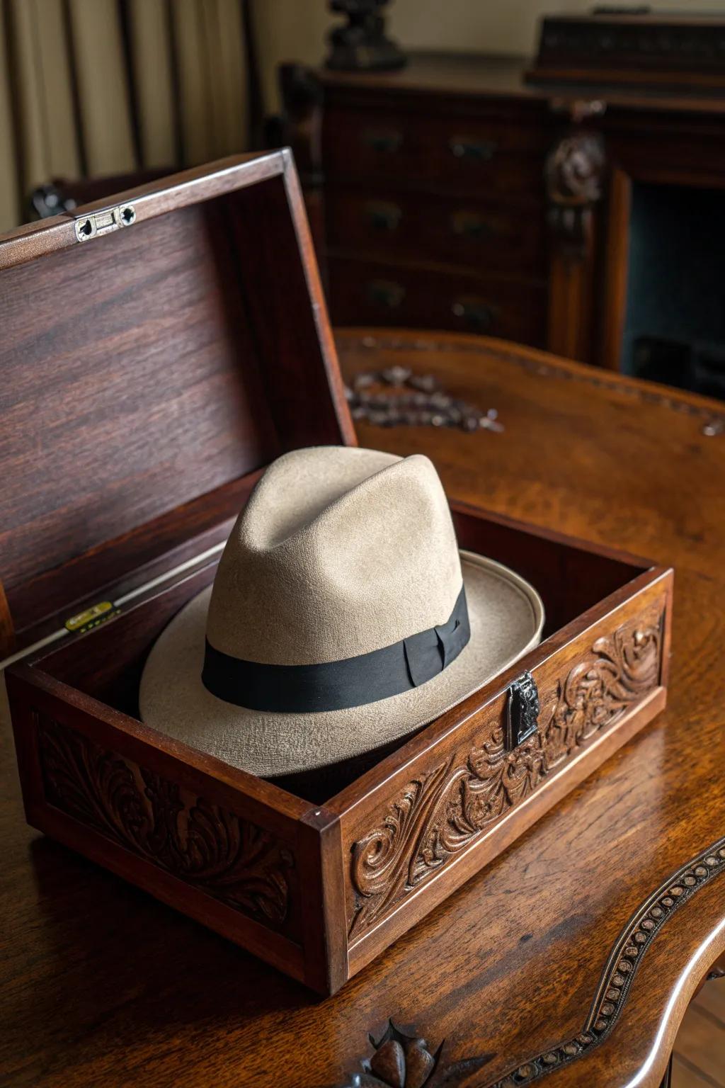 Timeless elegance meets craftsmanship: Preserve your fedora in style.