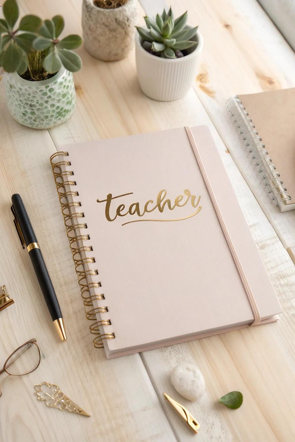 Gift inspiration: Personalized notebook for teachers, blending simplicity with elegance.