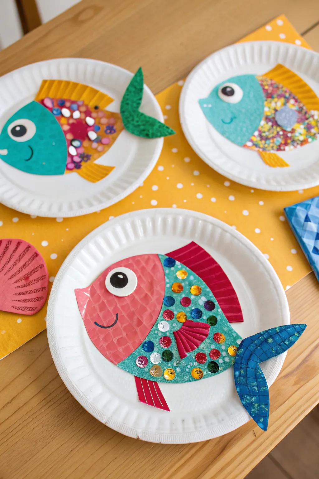 Create whimsical fish using simple paper plates and sequins.