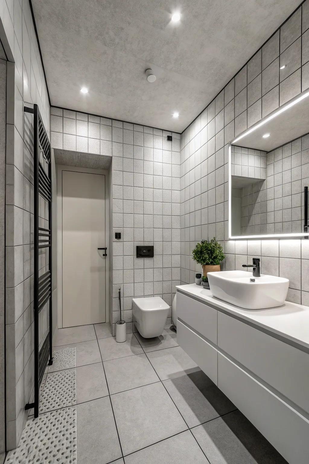 A monochromatic bathroom that radiates simplicity and elegance.