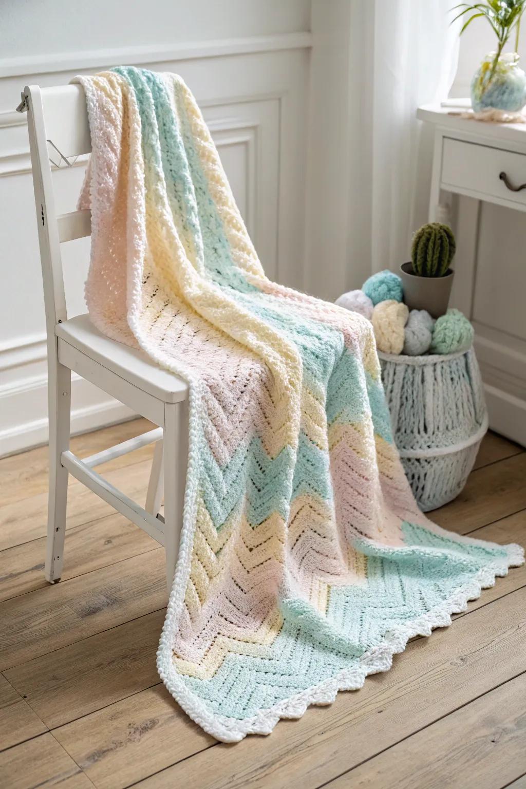 Wrap your little one in the cozy embrace of pastel chevrons—where classic meets modern minimalism.