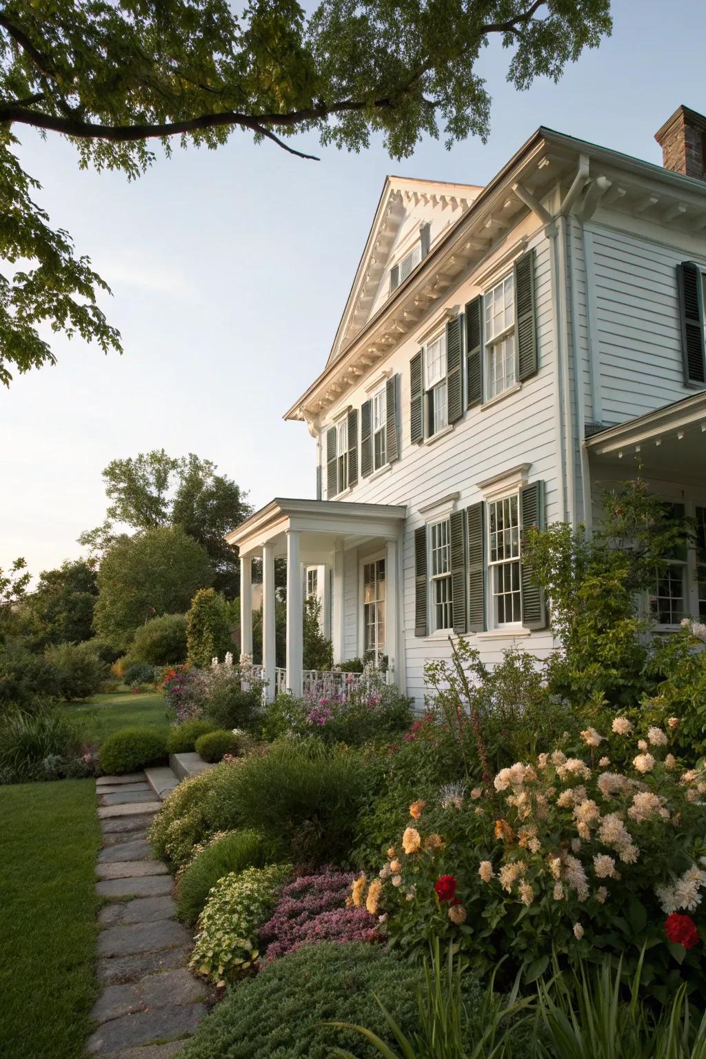 Timeless elegance with traditional white frieze boards.