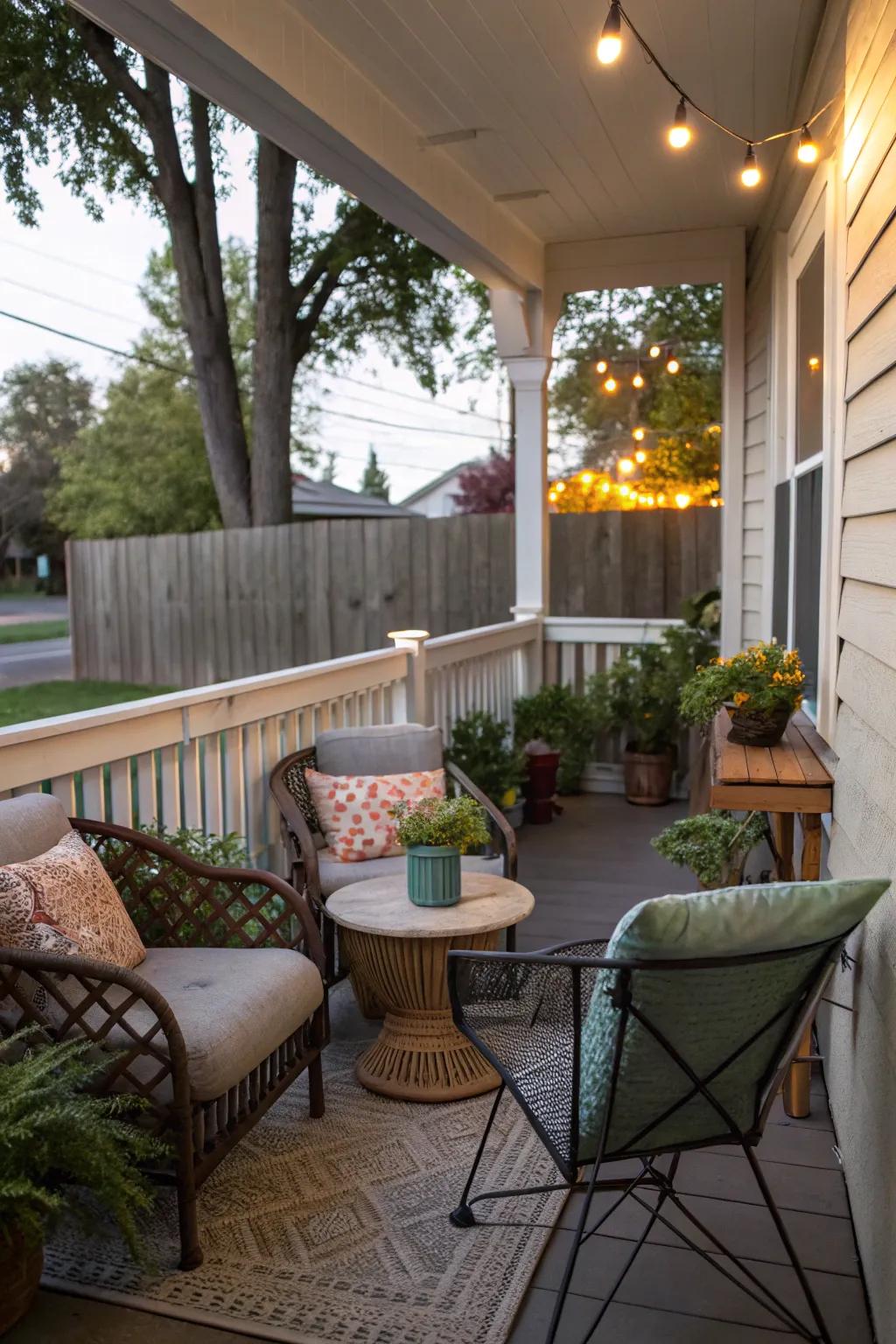 A cozy seating area perfect for morning coffee or evening chats.