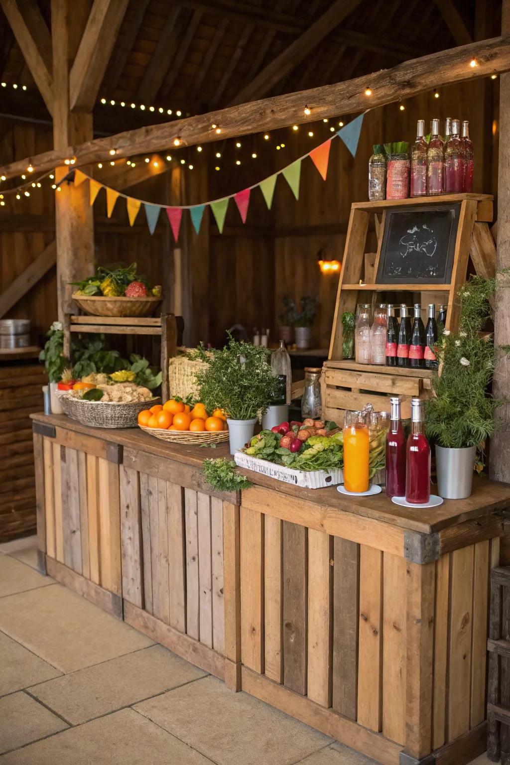 Guests craft their own drinks at a charming DIY cocktail bar.