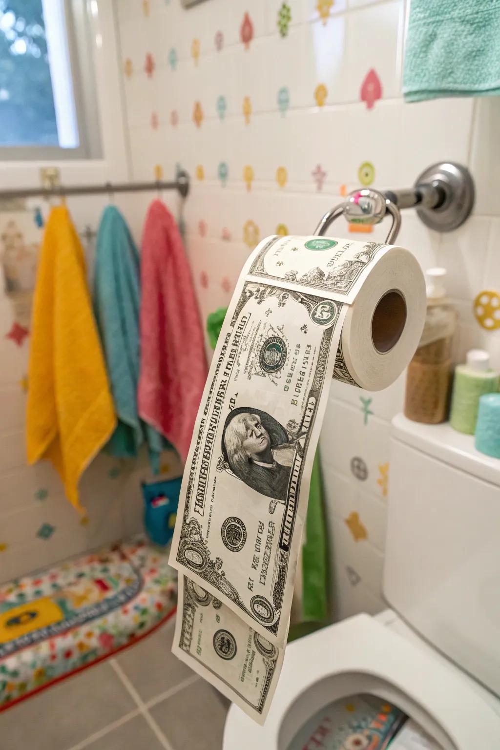 Make every bathroom visit a laugh with money-printed toilet paper.