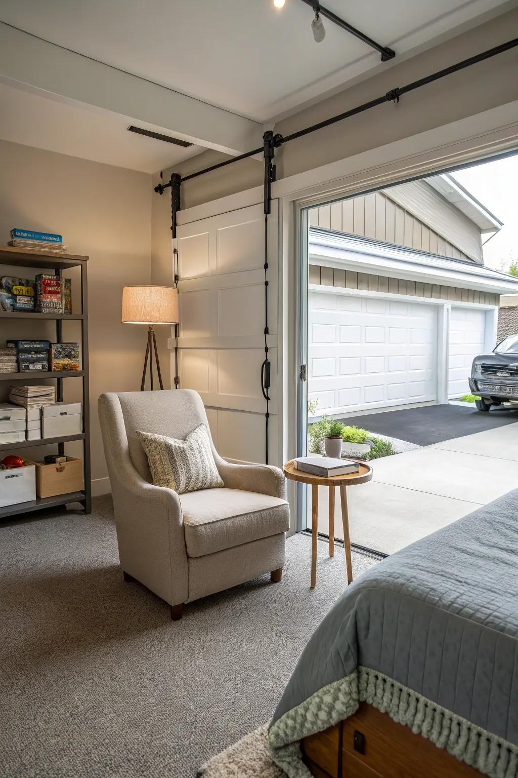 Open layouts in garage bedrooms can create a sense of space and comfort.