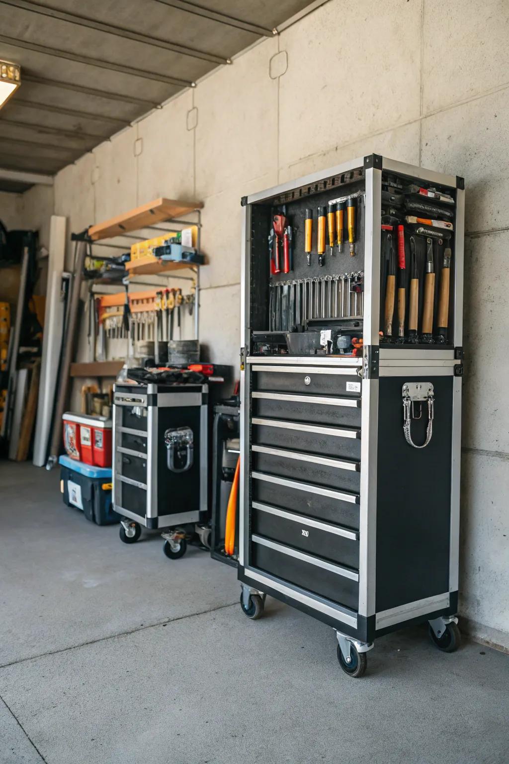 Rolling cabinets offer flexibility and ease of movement.