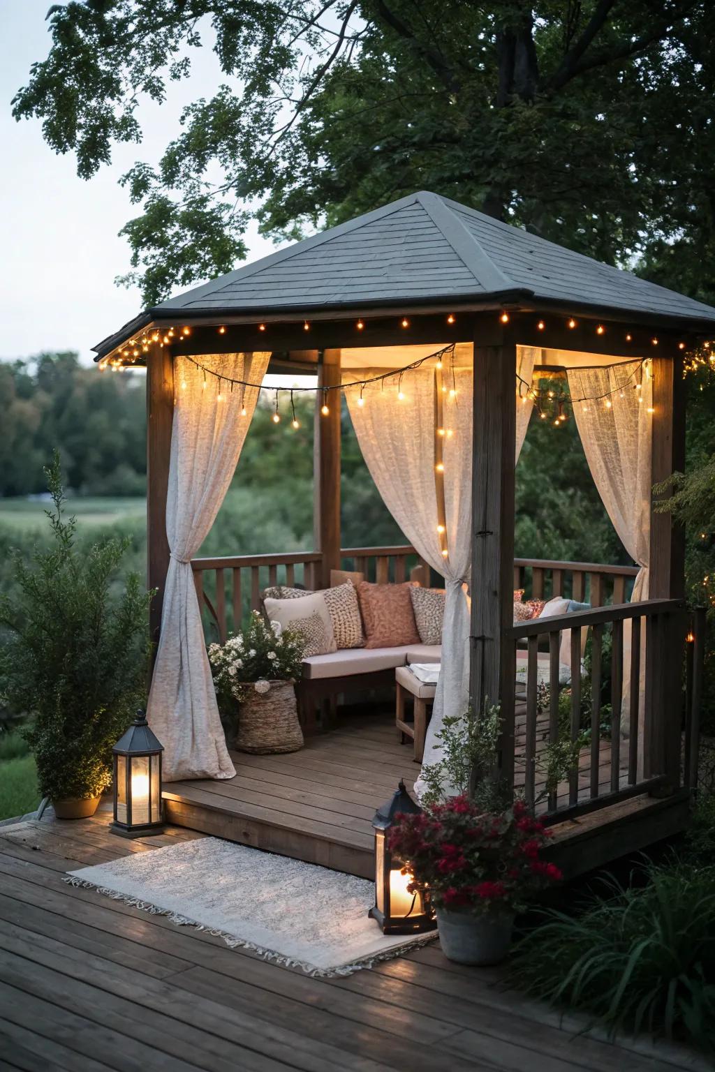 Create a cozy corner retreat with a snug gazebo on your deck.