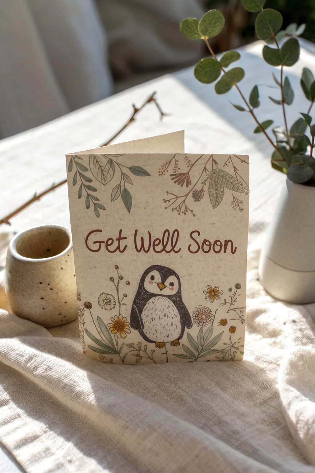 Send love and warmth with a handcrafted card featuring a whimsical penguin to brighten Grandma's day.