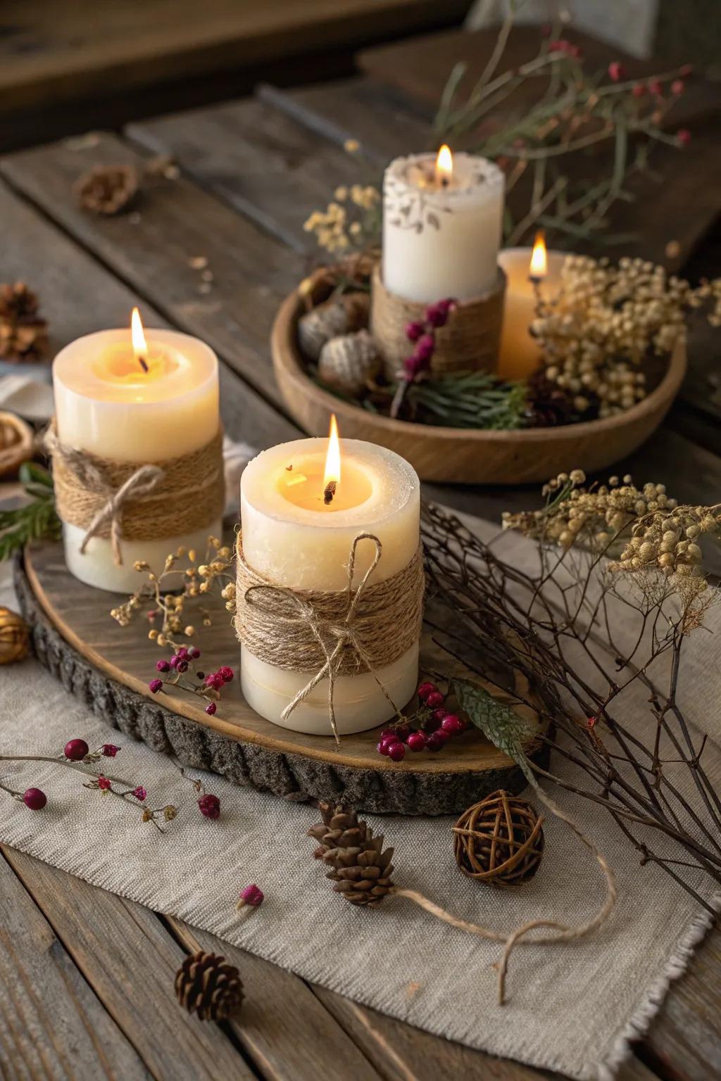 Handcrafted scented candles adding a cozy touch to the home.