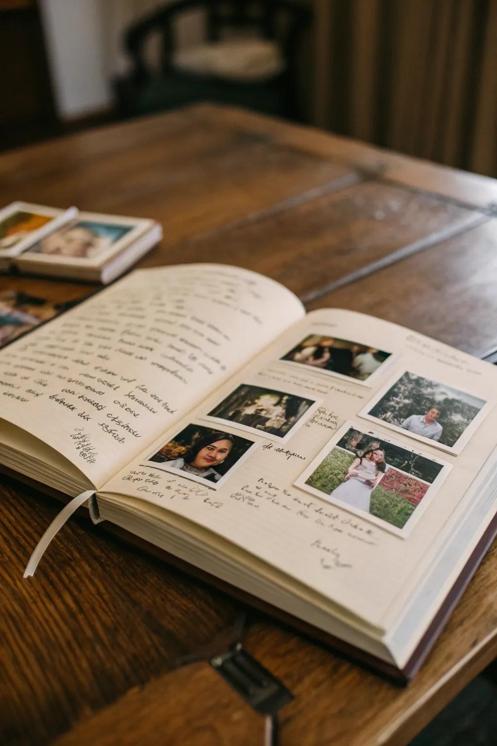 A customized memory book filled with personal photos and stories.