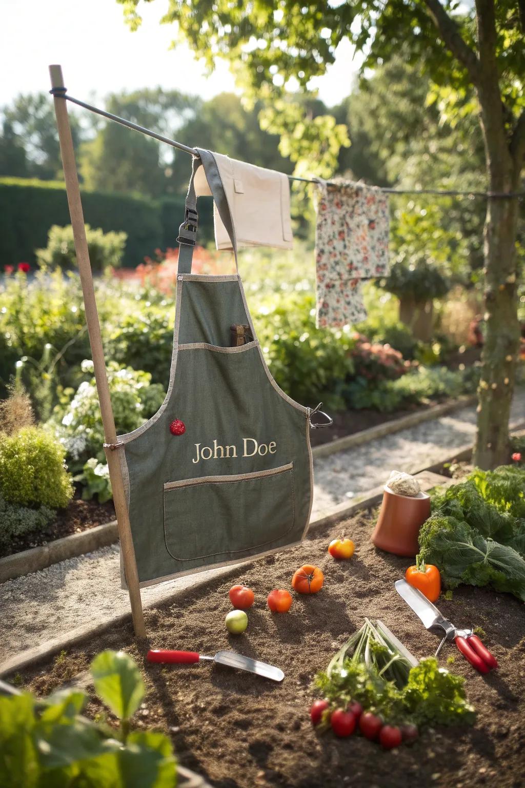 A personalized gardening apron, a thoughtful and practical gift.