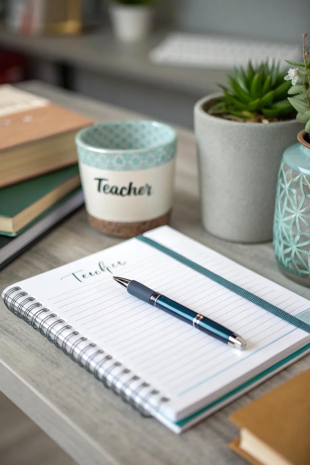 A personalized notepad adds a special touch to daily tasks.