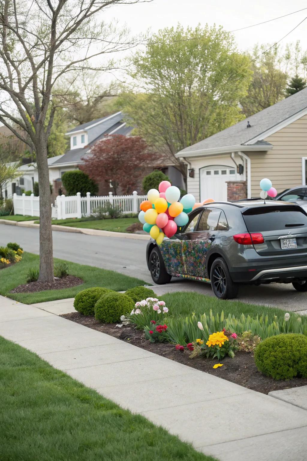 Bright balloons can make any car look festive and fun.