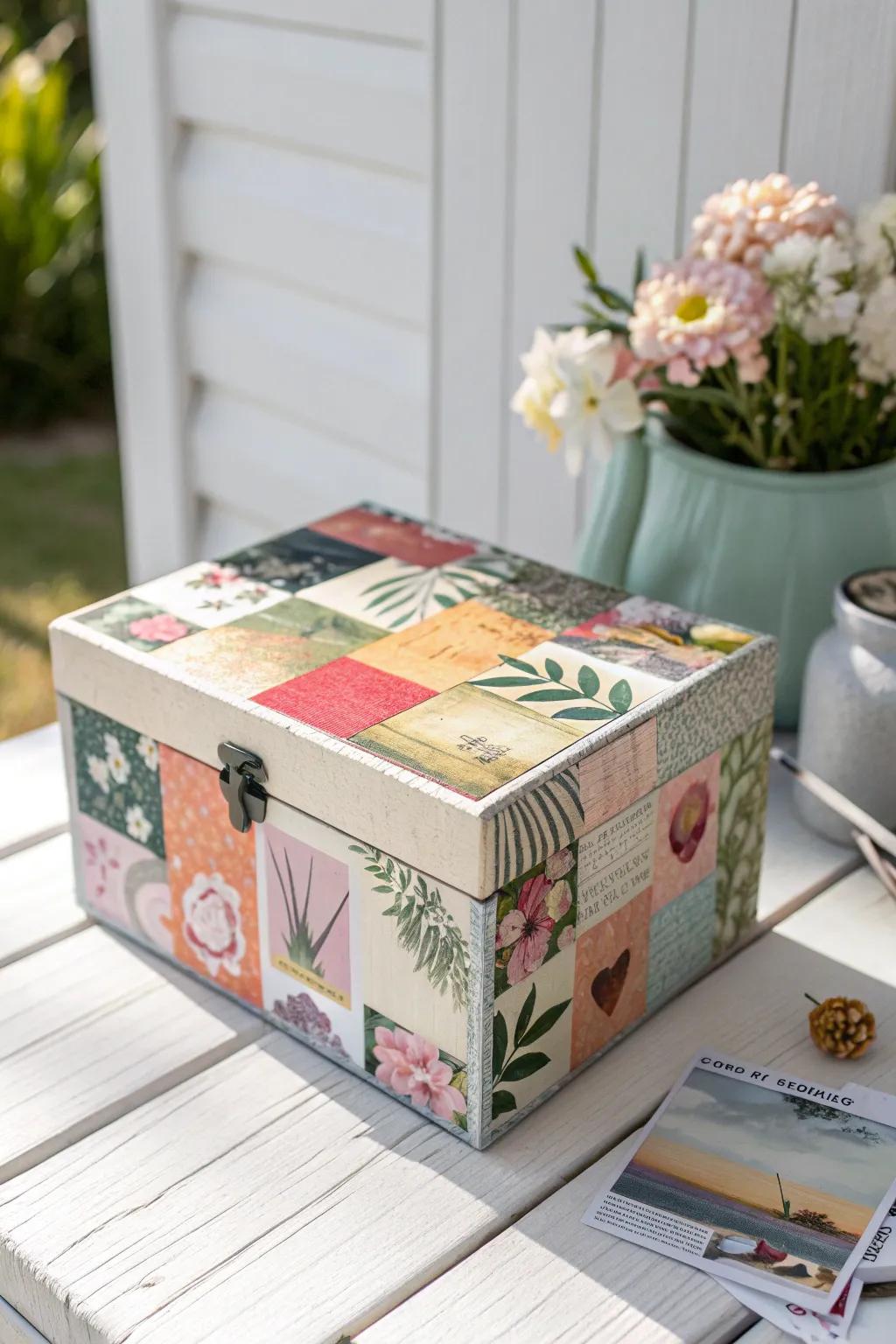 Transform your gratitude with a personal touch - a colorful collage box that brightens your space and your spirits.