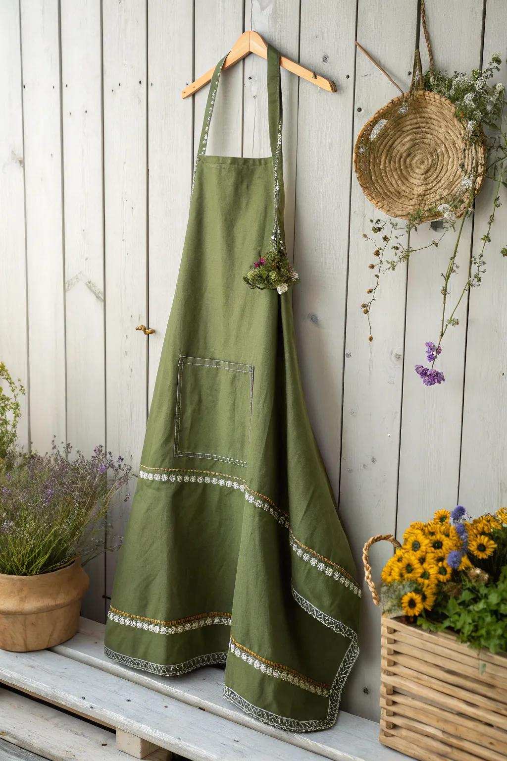 Embrace simplicity and natural beauty with a vibrant green apron as your creative canvas. 🌿✨ #MinimalistCharm #ScandiBoho