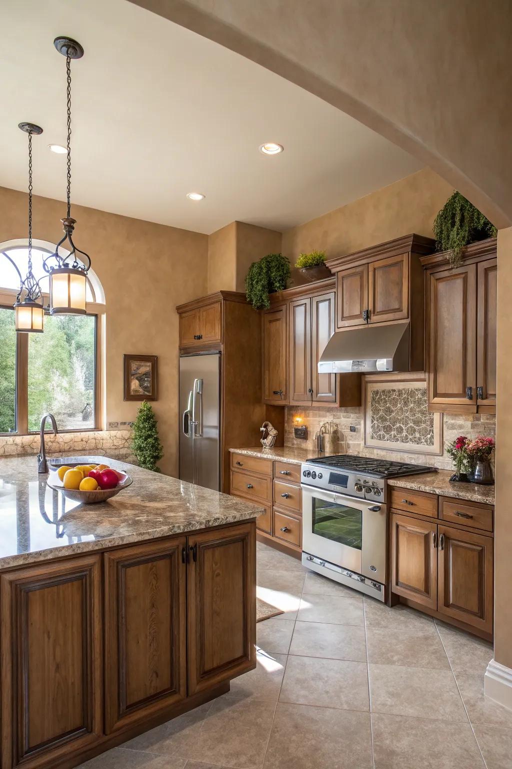 Warm greige walls can add a comforting backdrop to any kitchen.