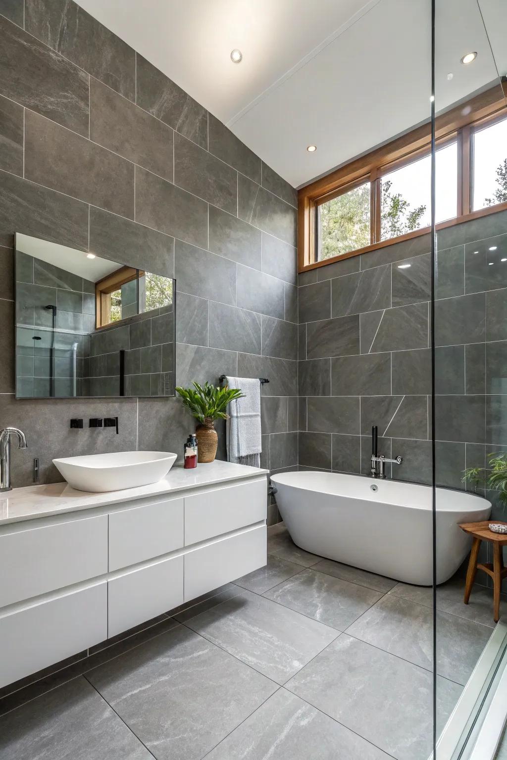 A statement wall in gray can transform your bathroom into a work of art.