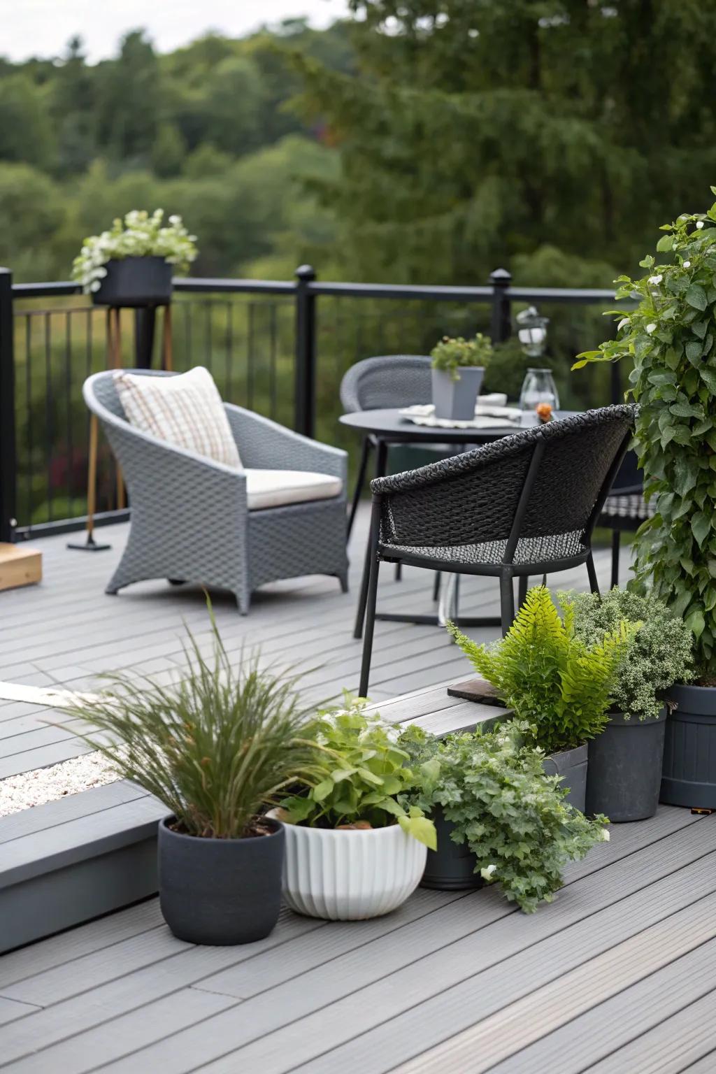 A medium and dark grey deck offering a modern and stylish outdoor space.