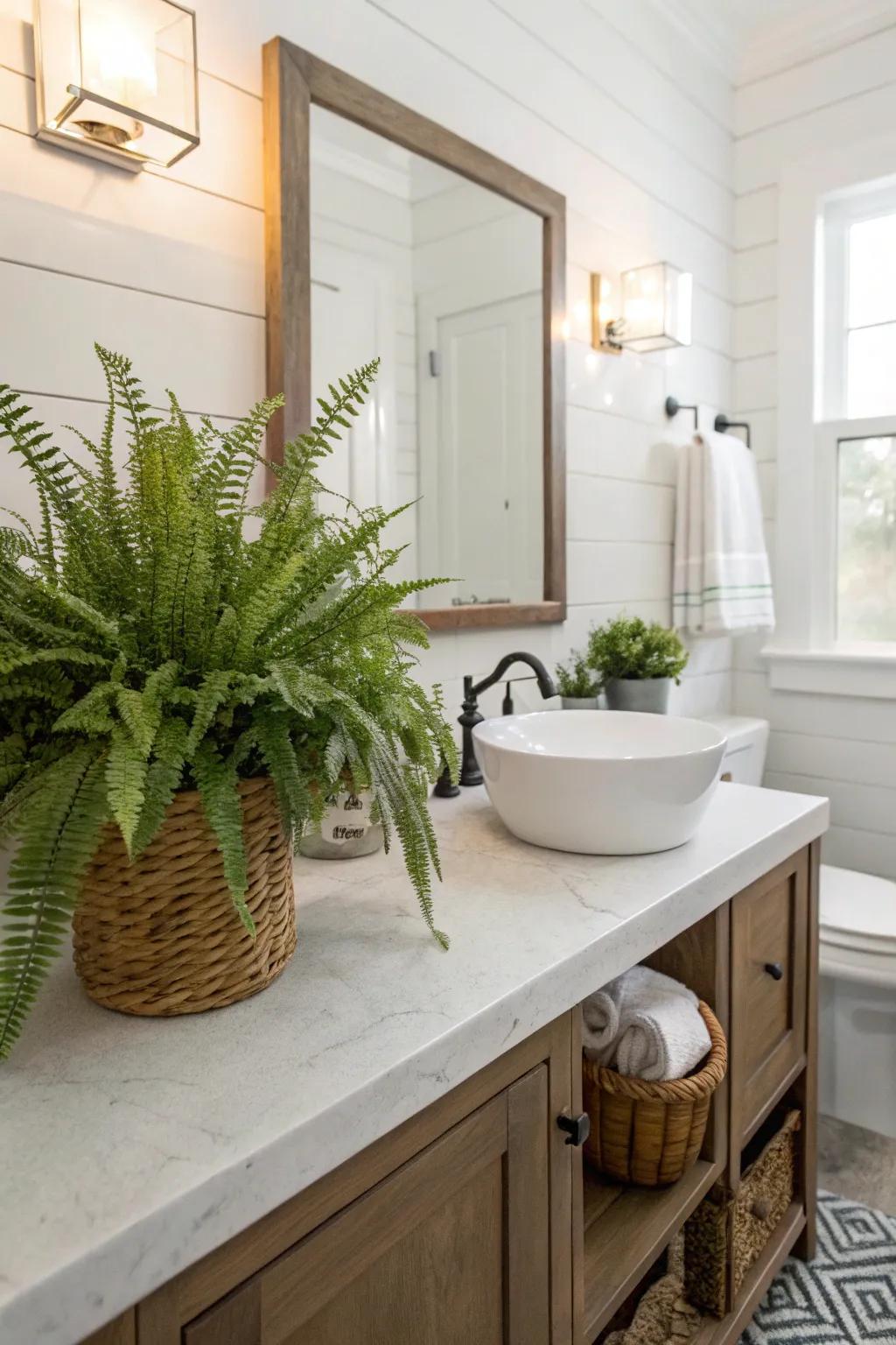 A fresh touch with greenery in the guest bathroom.