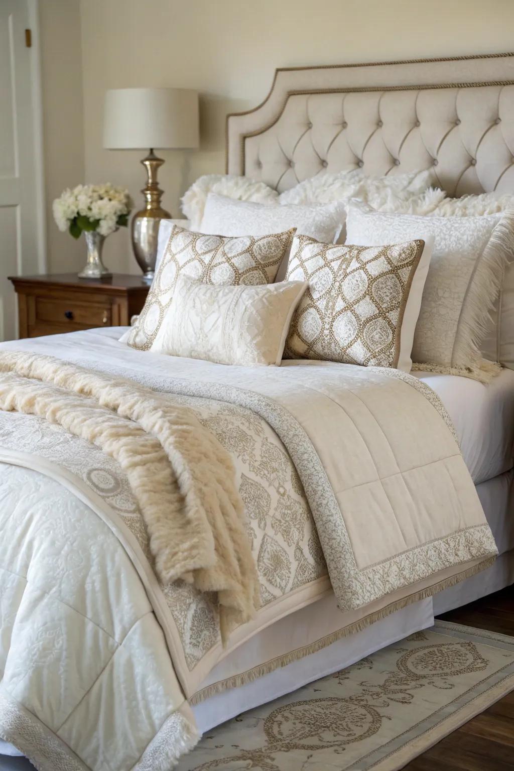 Luxurious bedding creates a hotel-like experience for guests.