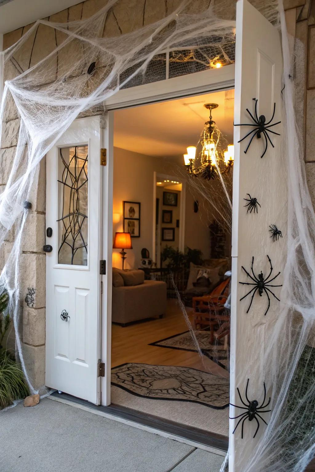 Cobwebs and spiders create a classic Halloween entry.