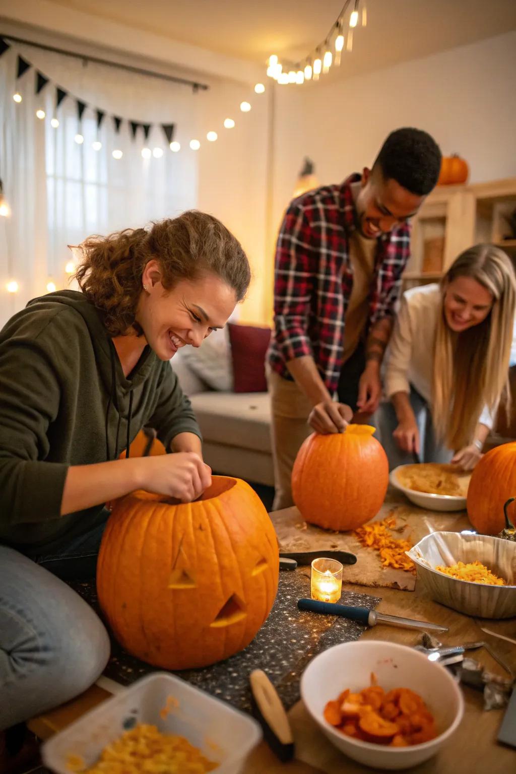 Create a memorable pumpkin carving contest with friends.