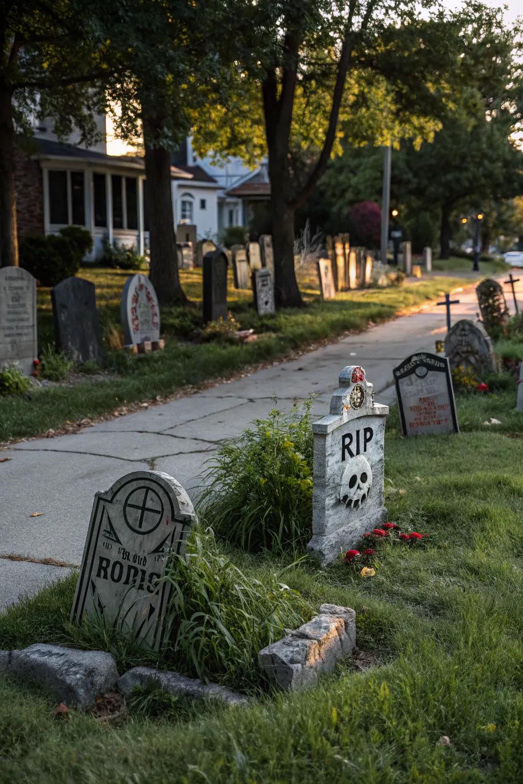 Mix and match tombstones for a realistic graveyard feel.