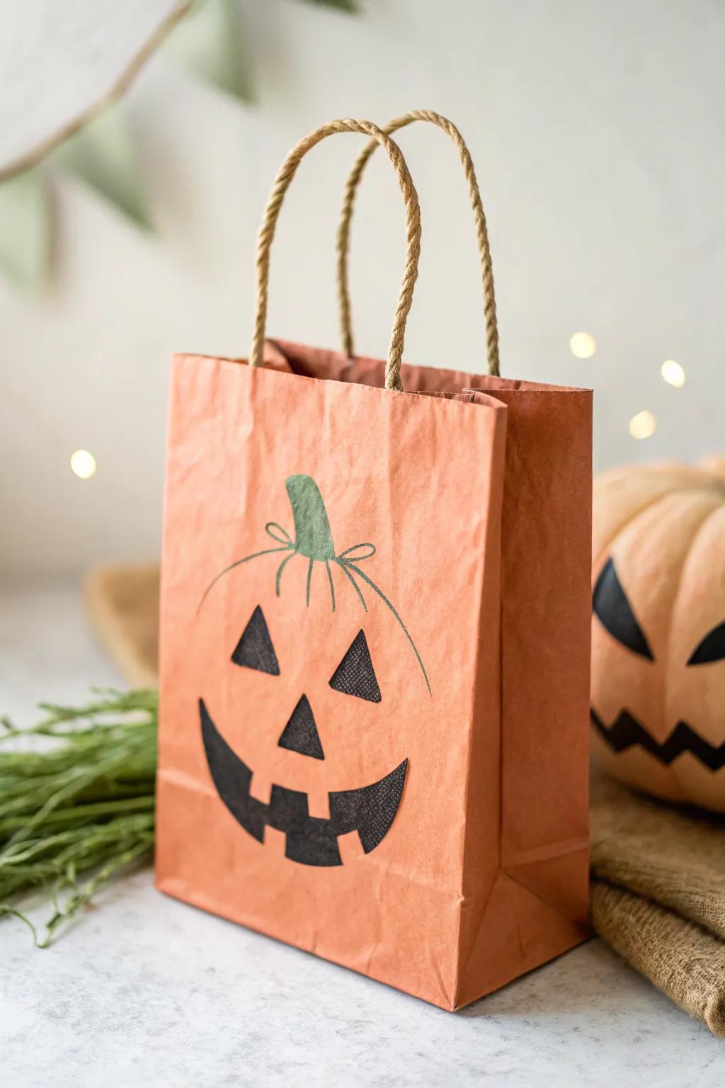 Craft your Halloween magic with this minimalist Jack-o'-Lantern paper bag!