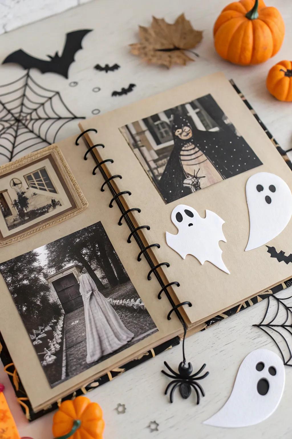 Add ghost-themed elements for a playful scrapbook page.