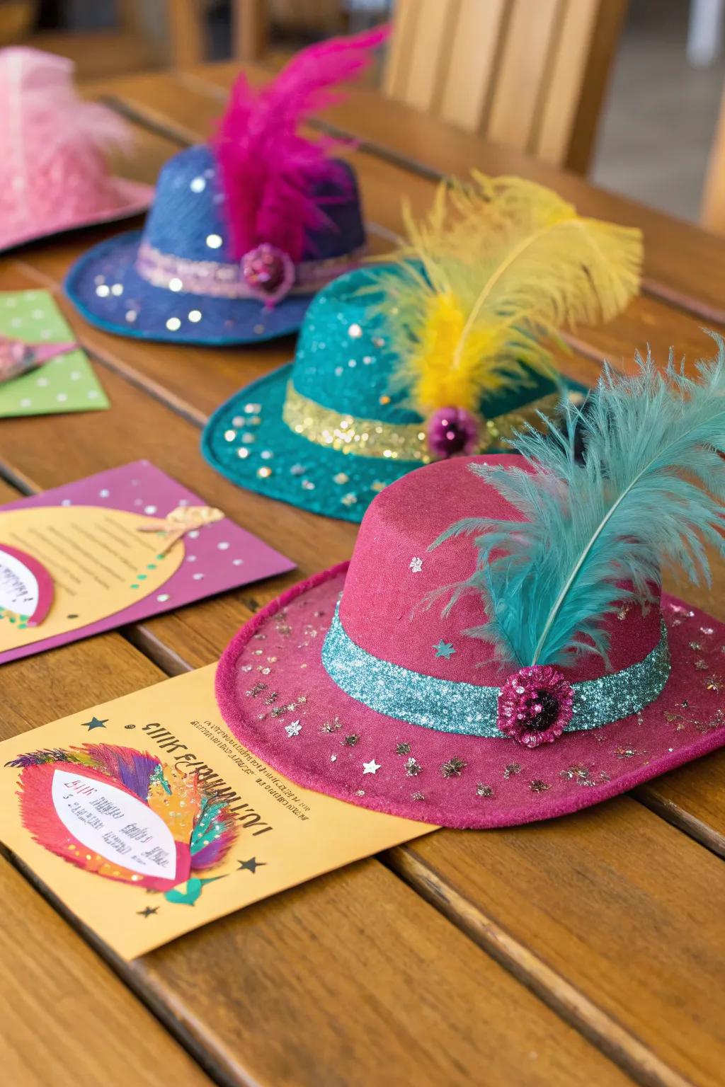 Creative hat-shaped invitations add a personal touch to your party.